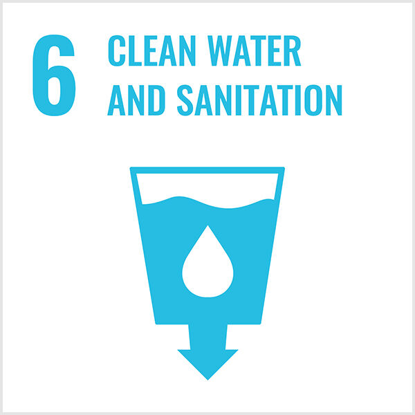 #6 clean water and sanitation with icon in blue