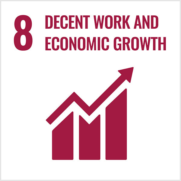 #8 decent work and economic growth with icon in burgundy